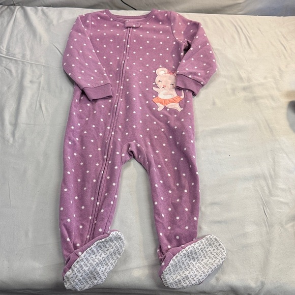 Carter's - 2T - Purple Polka Dot Fleece Onesie Sleeper with Mouse Design - Picture 1 of 4